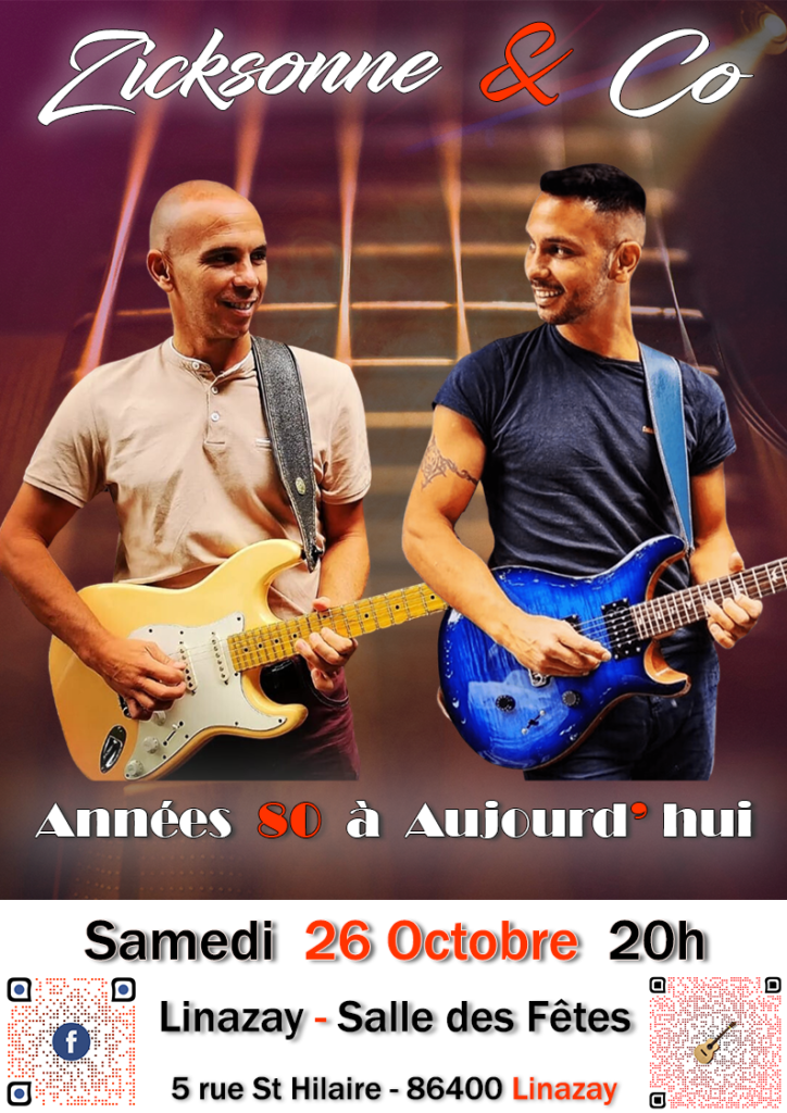 Zicksonne & Co - Groupe Po Rock - Tous les Tubes des Années 80 à Aujourd'hui - De Poitiers - Nouvelle Aquitaine - Variété Française. 26 octobre Linazay 2024