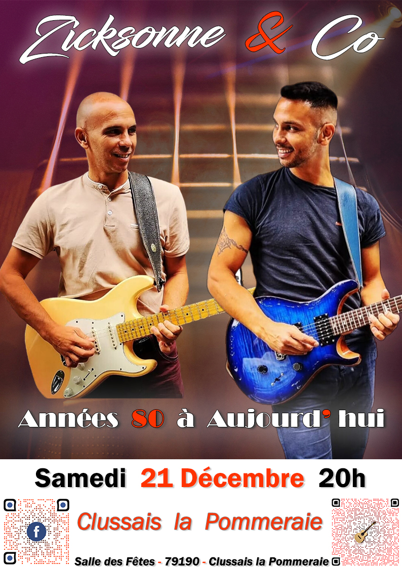 Zicksonne & Co - Groupe Po Rock - Tous les Tubes des Années 80 à Aujourd'hui - De Poitiers - Nouvelle Aquitaine - Variété Française- samedi 21 décembre 2024 - Clussais la Pommeraie 79